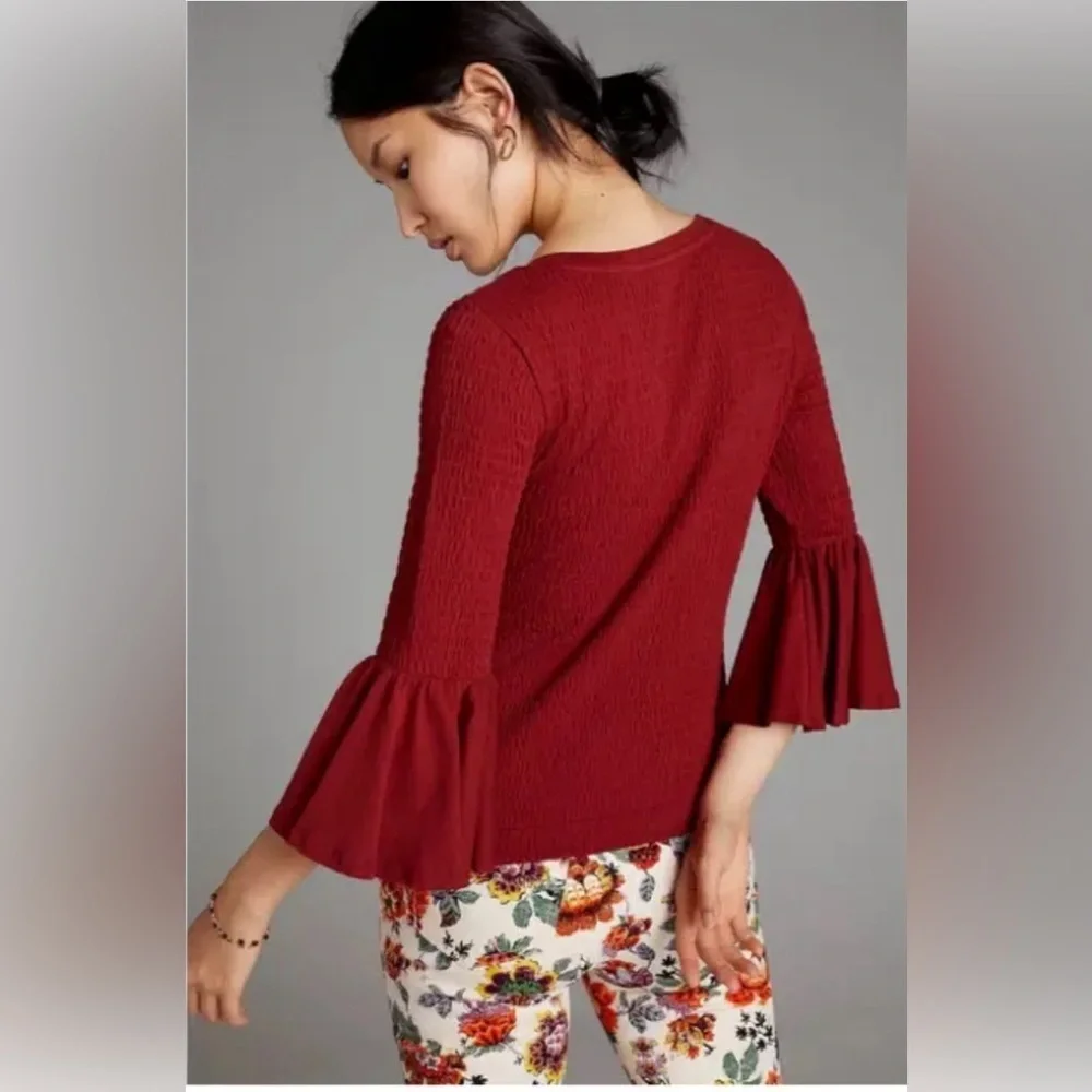 Anthropologie Smocked Bell-Sleeve Top Size Medium - Picture 3 of 10